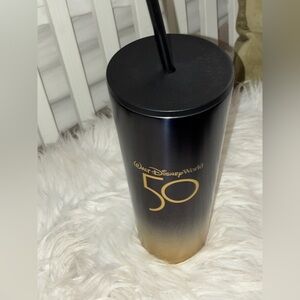 Walt Disney World 50th Anniversary Luxe Logo Starbucks Black Gold Tumbler